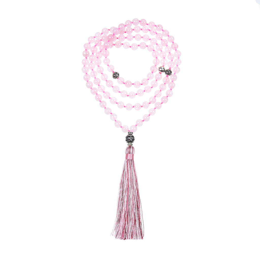 Divine Grace - Hand-Knotted 108 Mala Beads Necklace, Rose Quartz, Smoky  Quartz, & Lava Stone