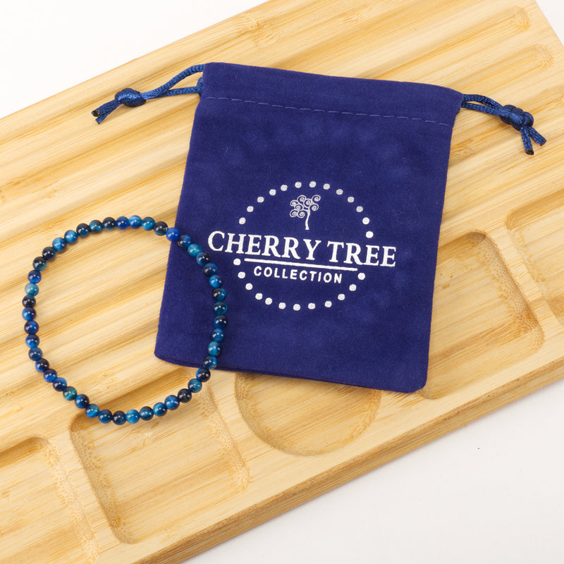 Cherry Tree Collection | Stretch Bracelet | 4mm Beads (Jade Blue Tiger's Eye)