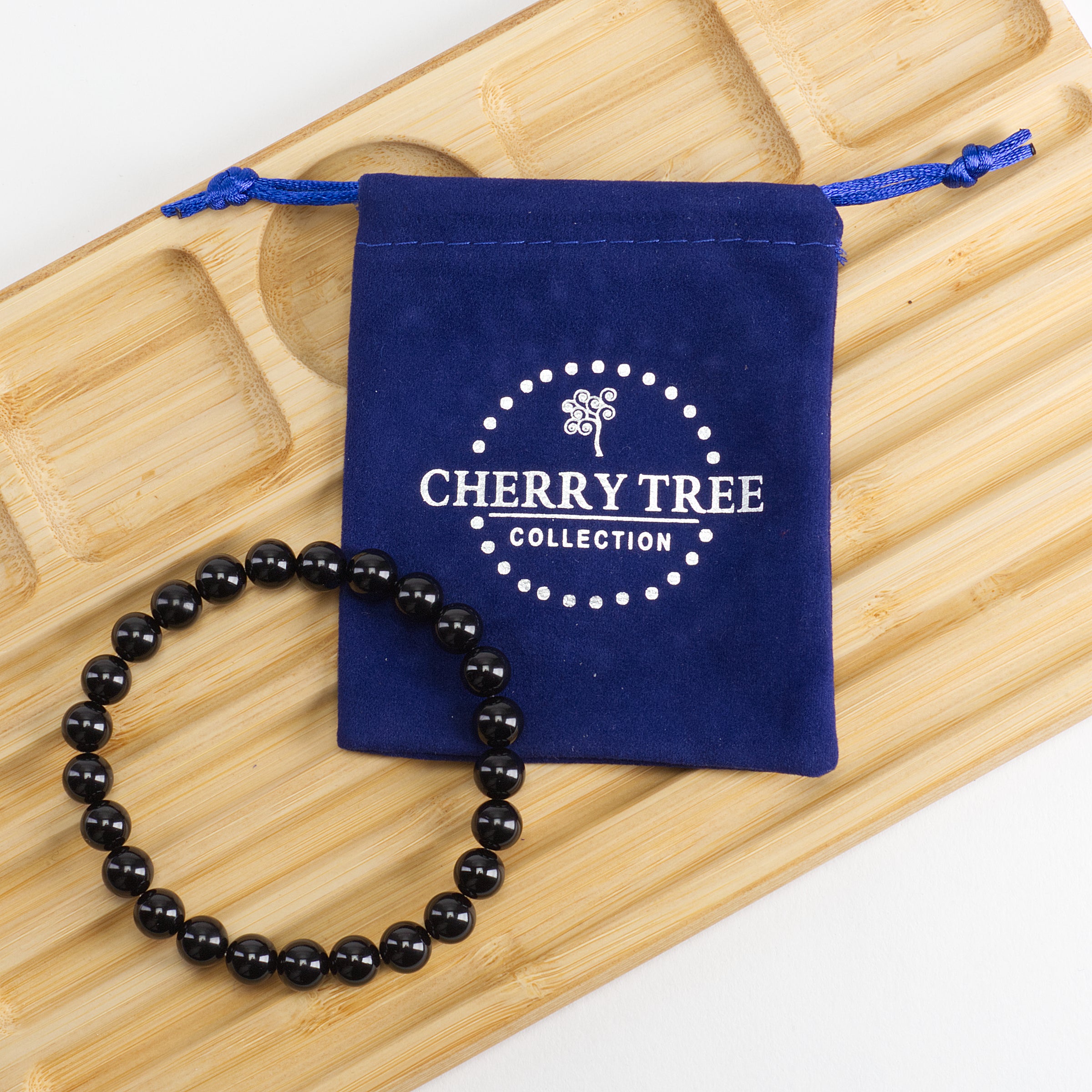 Cherry Tree Collection | Stretch Bracelet | 8mm Beads (Black Agate)
