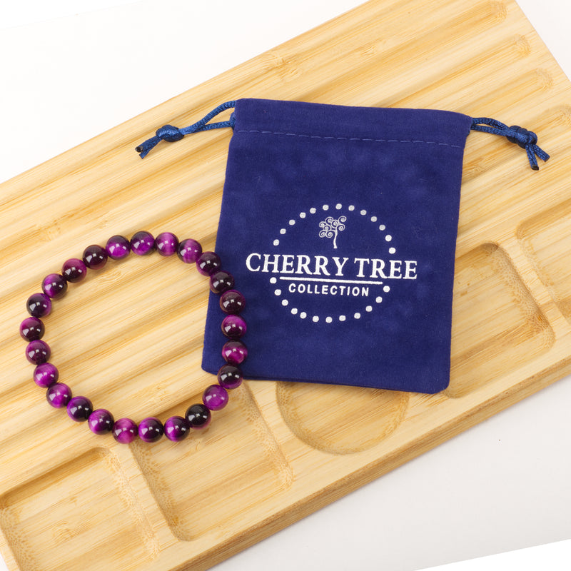 Cherry Tree Collection | Stretch Bracelet | 8mm Beads (Purple Tiger's Eye)