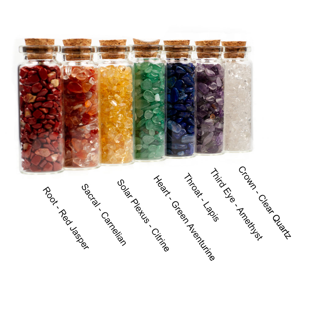 Mini Crystal Chips Bottles - Set of 7 Chakra Stones – Cherry Tree