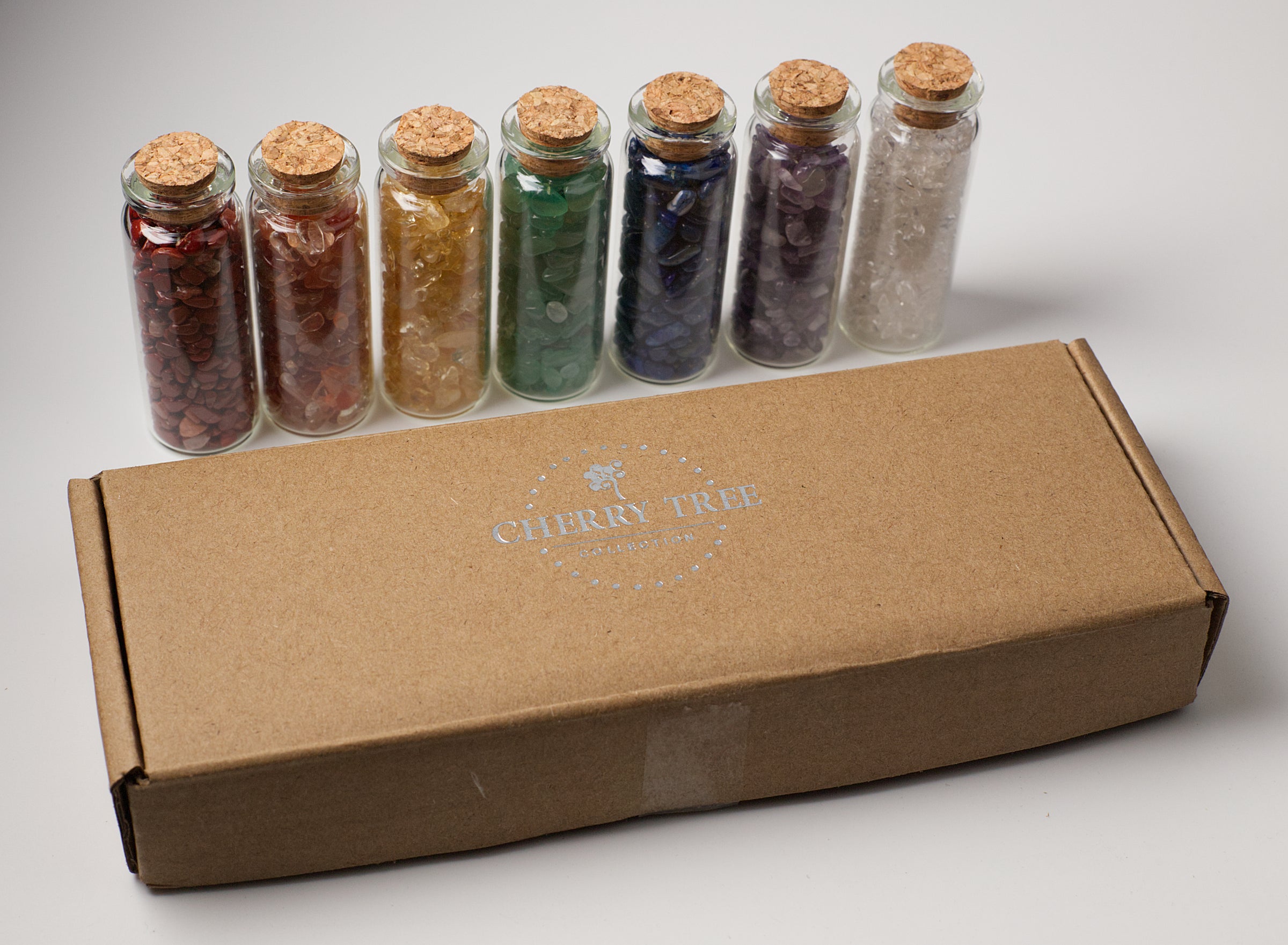 Mini Crystal Chips Bottles - Set of 7 Chakra Stones – Cherry Tree
