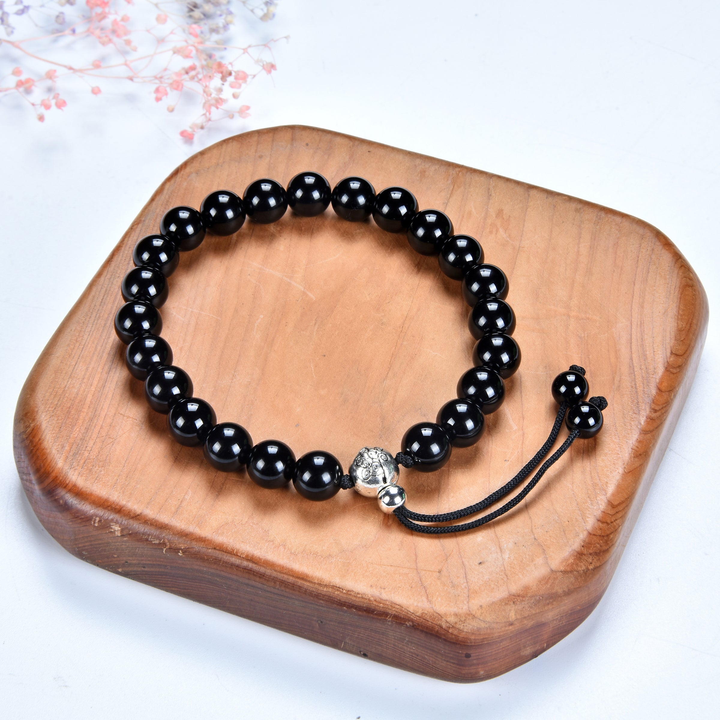 Mala Bracelet  8mm Beads, Guru Bead, Durable Nylon Cord