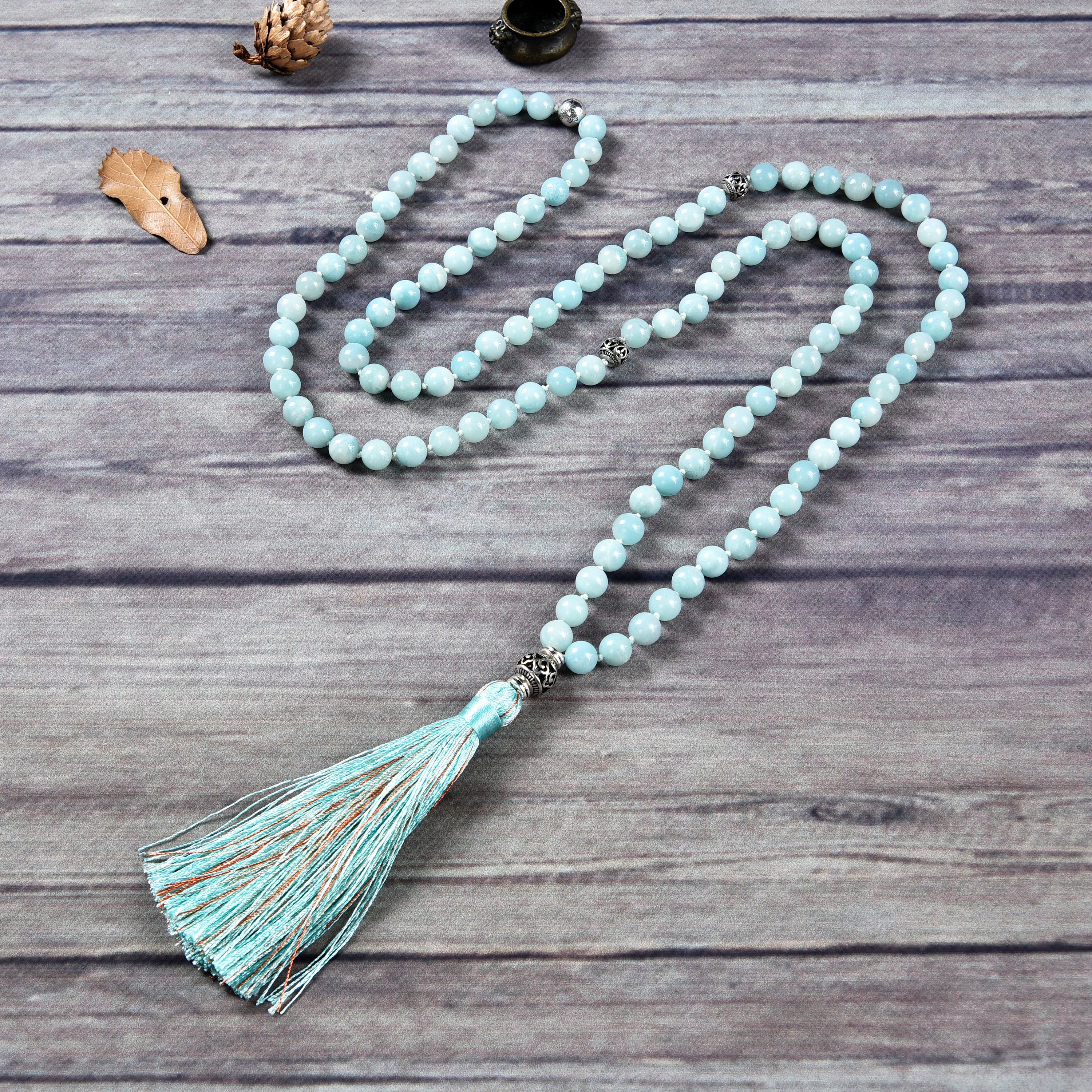 Haelyn 108 Bead Knotted Silk Mala good Necklace 6 mm Handmade Gemstone Meditation Jewlery for Wellness