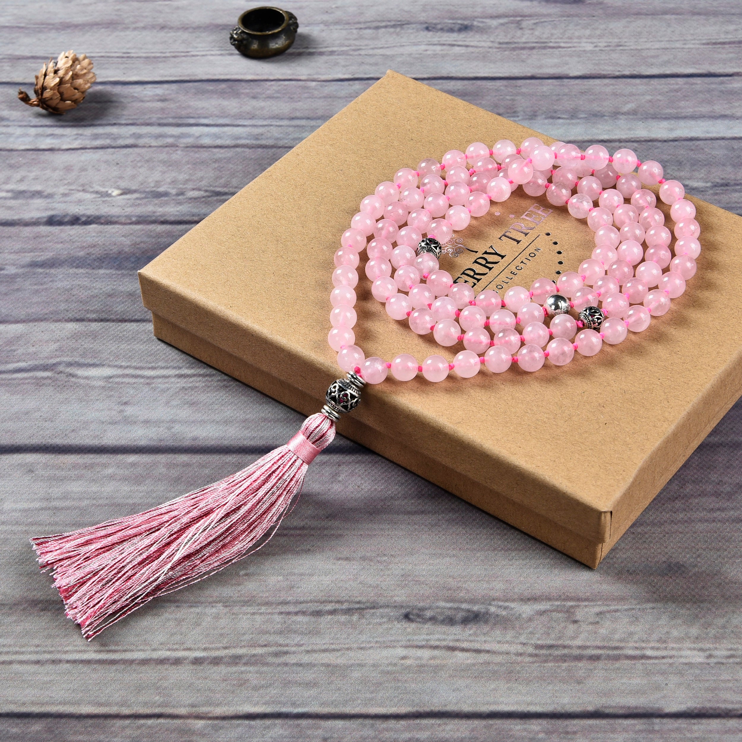 108 Mala Bead Rose Quartz Stone Healing Bracelet-Pink Crystal Quartz Necklace store