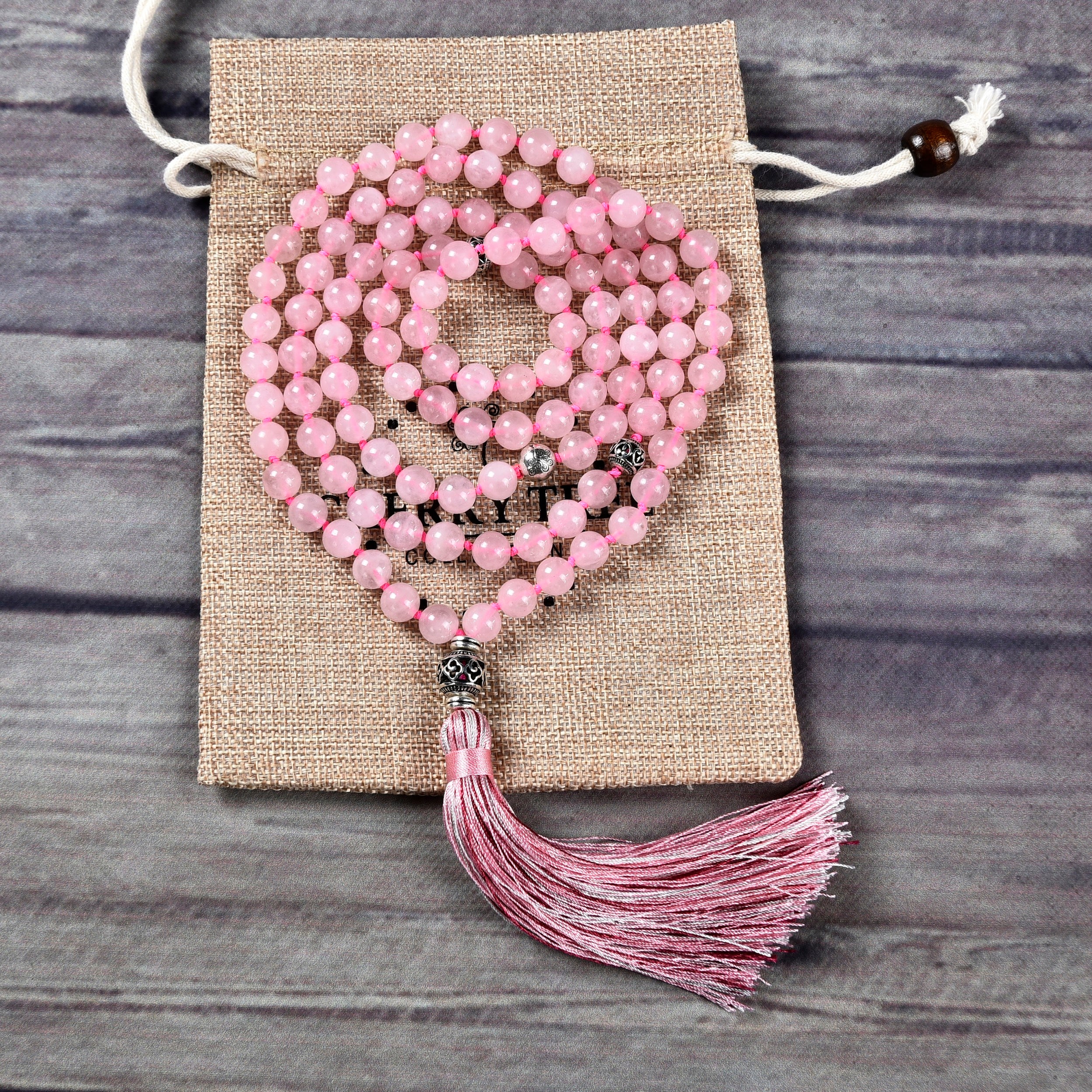 108 Mala Bead Rose Quartz Stone Healing Bracelet-Pink Crystal outlet Quartz Necklace