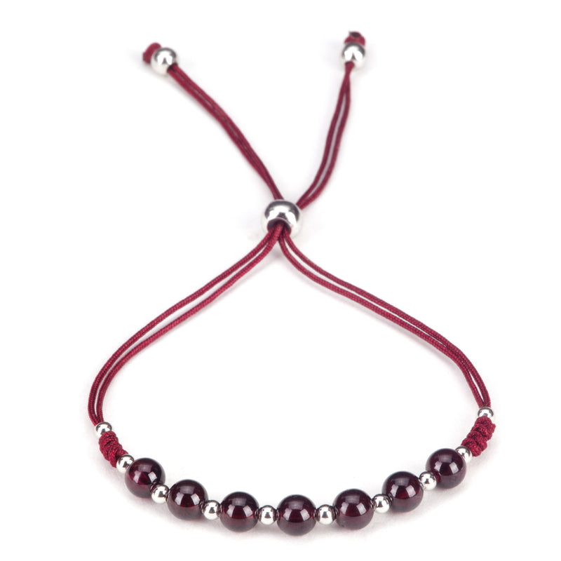 Cherry Tree Collection | Gemstone Bracelet | Adjustable Size Nylon Cord | 5mm Beads with sterling silver Spacers (Garnet)